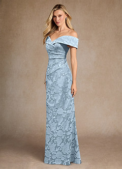 Azazie Canton Mother of the Bride Dresses Sky Blue Mermaid Off the Shoulder Floral Burnout Dress image2