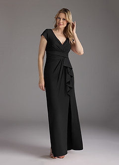Azazie Tana Venta final Vestido de Negro de Crepé elástico de Corte Sirena con Cuello en V plisado image1