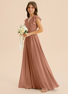 Azazie Anysa Junior Robe Trapèze en Mousseline de soie Rayé Bronze image6