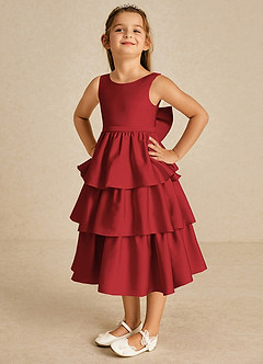 Azazie Margery Blumenmädchenkleider A-Linie Schleifen Stretch-Satin Kleid Granatapfelrot image3