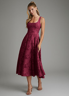 Azazie Isabella Bridesmaid Dresses Burgundy A-Line Corset Floral Burnout Dress image6