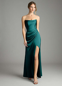 Azazie Leonis Bridesmaid Dresses Peacock Mermaid Pleated Stretch Satin Convertible Dress image5