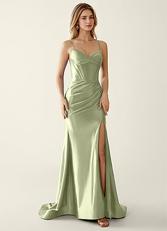 Indigo Mint Green Satin V-neck Sequins Mermaid Prom Dress image4