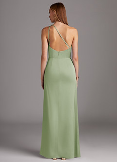 Azazie Mika Bridesmaid Dresses Dusty Sage Sheath One Shoulder Stretch Satin Dress image2