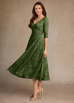 Azazie Durant Mère de la mariée Robes Robe Trapèze en Blumen-Burnout Plissée Olive image1