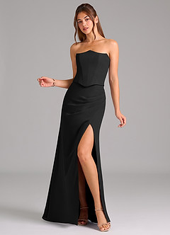 Azazie Jenine Vestidos de damas de honor Vestido de Negro de Gasa de Corte Sirena con Sin tirantes image3