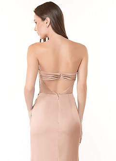 Azazie Leonis Bridesmaid Dresses Rose Gold Mermaid Pleated Stretch Satin Convertible Dress image2
