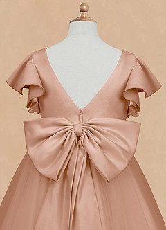 Azazie Kaeya Abiti da Ragazza di Fiori Abito A-Line in Tulle Fiocco Champagne Rosa image8