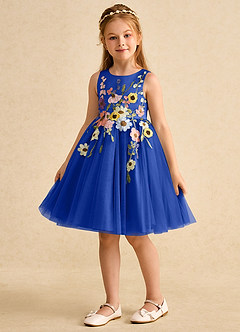 Azazie Prima Flower Girl Dresses Royal Blue A-Line Bow Tulle Dress image5
