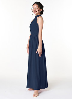 Azazie Iman Junior Dark Navy A-Line Pleated Chiffon Dress image5