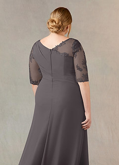 Azazie Dionysus Mother of the Bride Dresses Steel Grey A-Line Boatneck Lace Chiffon Dress image11