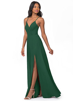 Azazie Everleigh Vestidos de damas de honor Vestido de Verde Oscuro de Gasa de Corte en A con Corazón plisado image6