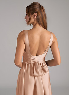 Azazie Kora Bridesmaid Dresses English Rose A-Line Pleated Stretch Satin Dress image2