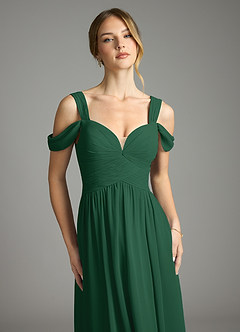 Azazie Lianne Bridesmaid Dresses Dark Green A-Line Off the Shoulder Chiffon Dress image3