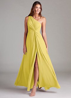 Azazie Brooke Robes de demoiselle d'honneur Robe Trapèze en Mousseline de soie Une épaule Canari image3