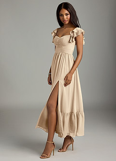 Azazie Anaya Bridesmaid Dresses Champagne A-Line Pleated Chiffon Dress image4