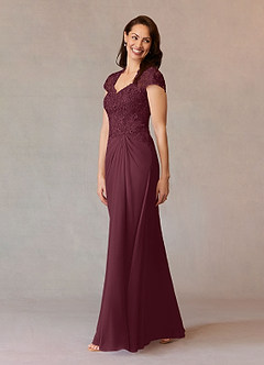 Azazie Junie Mother of the Bride Dresses Cabernet A-Line Lace Chiffon Dress image3