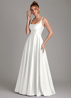 Azazie Azaria Brautjungfernkleider A-Linie Korsett Stretch-Satin Kleid Weiß image3