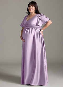 Azazie Verna Maternity Bridesmaid Dresses A-Line Ruched Stretch Satin Floor-Length Dress image14
