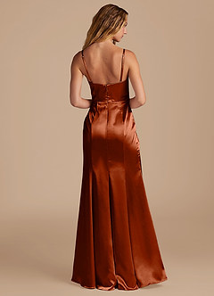 Azazie Marzia Bridesmaid Dresses Auburn Mermaid Pleated Metallic Satin Dress image5