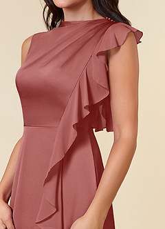 Azazie Narine Abiti per la Madre della Sposa Abito A-Line in Raso Elasticizzato Scollo alto plissettato Rosa Antica image4