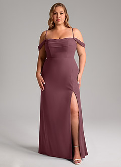 Azazie Saige Jurken voor bruidsmeisjes Converteerbaar Jurk van Chiffon met A-Lijn Off the Shoulder Sangria image14