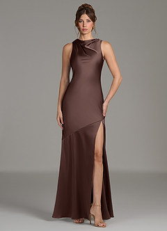 Azazie Kiara Bridesmaid Dresses Ganache Mermaid Pleated Stretch Satin Dress image4