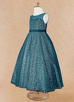Azazie Siwa Flower Girl Dresses Ink Blue A-Line Beaded Tulle Dress image7
