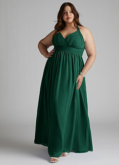Azazie Ashia Bridesmaid Dresses Emerald A-Line Pleated Chiffon Dress image7