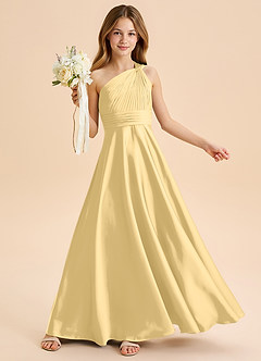 Azazie Charlize Junior Butter A-Line Pleated Stretch Satin Dress image1
