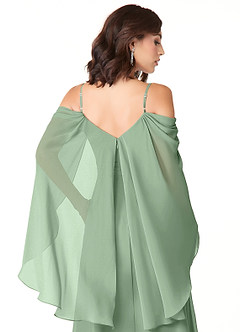 Azazie Cienna Robes de demoiselle d'honneur Robe Trapèze en Mousseline de soie Épaule décolletée Matcha image3