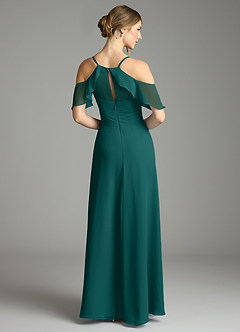 Azazie Dakota Bridesmaid Dresses Peacock A-Line V-Neck Pleated Chiffon Dress image2