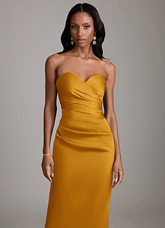 Azazie Sonora Suknie dla druhen Osłona Bez ramiączek Satyna elastyczna Do ziemi Sukienka image5