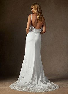 Azazie Eliora Wedding Dresses Diamond White Fit and Flare Stretch Satin Dress image7