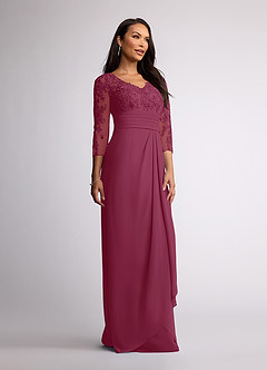 Azazie Joan Mother of the Bride Dresses Mulberry Sheath V-Neck Lace Chiffon Dress image2