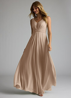 Azazie Gina Final Sale Taupe A-Line V-Neck Pleated Chiffon Dress image2