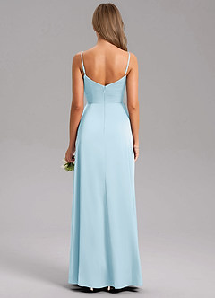 Azazie Azuree Robes de demoiselle d'honneur Robe Trapèze en Satin extensible Plissée Bleu Ciel image2