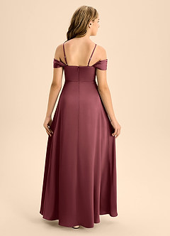 Azazie Anselie Junior A-Linie Schulterfrei Stretch-Satin Kleid Merlot image2