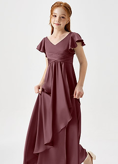 Azazie Omari Junior Sangria A-Line Pleated Stretch Satin Dress image6