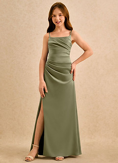 Azazie Cannoli Girls Formal Flower Girl Dresses Pistachio A-Line Pleated Stretch Satin Dress image3