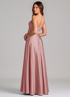Azazie Amani Bridesmaid Dresses Dusty Rose A-Line Pleated Stretch Satin Dress image2