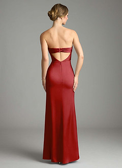Azazie Leonis Bridesmaid Dresses Pomegranate Mermaid Pleated Stretch Satin Convertible Dress image2