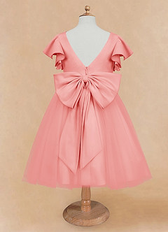 Azazie Kaeya Flower Girl Dresses Coral A-Line Bow Tulle Dress image6