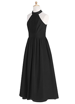 Azazie Iman Junior Black A-Line Pleated Chiffon Dress image8