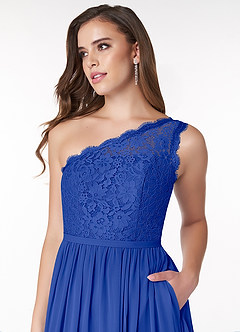 Azazie Demi Jurken voor bruidsmeisjes Jurk van Chiffon met A-Lijn One-Shoulder Koningsblauw image5