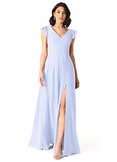 Azazie Claudine Bridesmaid Dresses Lavender A-Line Flutter Sleeve Chiffon Dress image2