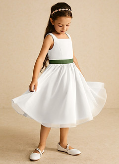 Azazie Elina Flower Girl Dresses Ivory Olive A-Line Sleeveless Chiffon Dress image1