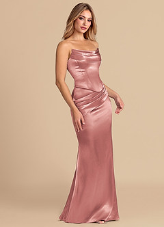 Azazie Sorrel Brudepigekjoler Havfrue Korset Metallisk satin Gulv-længde Kjole image5