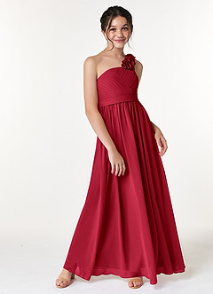 Azazie Flower Junior Scarlet A-Line Pleated Chiffon Dress image3