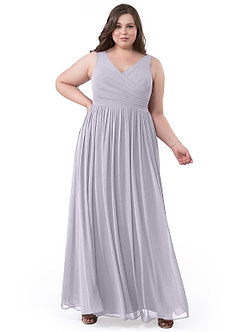 Azazie Keyla Robes de demoiselle d'honneur Robe Trapèze en Mousseline de soie Col V plissé Brume image34